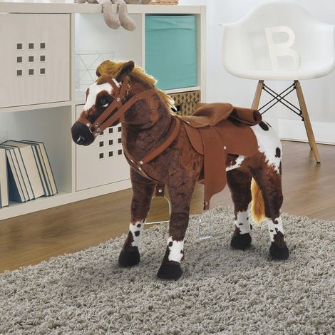 Cheval à bascule pour enfants de plus de 2 ans avec selle et sons réalistes, 85 x 28 x 60 cm, marron (1/5)