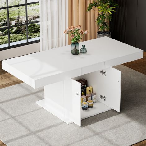 CHICFURN Tavolo allungabile 140/180x80x76 cm bianco, contenitore, 4-8 persone (1/5)