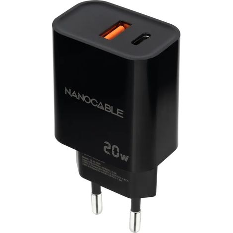 Ladegerät Usb-c/pd Usb-a/qc 20w Schwarz Nanokabel 10.10.2008