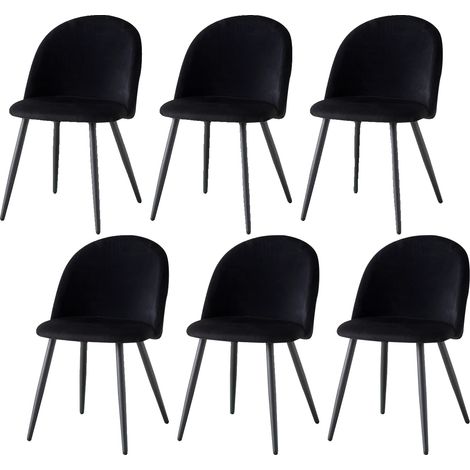 Silla de comedor tapizada en terciopelo, patas de metal, color negro. (1/2)