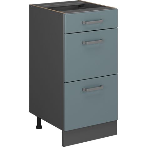 Küchenschrank  R-Line, Blau-Grau, 40 cm mit Schubladen, ohne Arbeitsplatte, Vicco