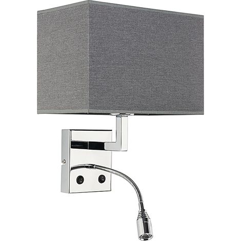 Wandleuchte mit LED Leselampe verstellbar Stoff Schirm Grau Chrom Schlafzimmer