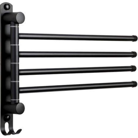 Porte-serviettes mural rotatif à 180° en acier inoxydable SUS304 pour évier de cuisine, avec 4 barres et 4 barres de suspension - Noir (1/5)