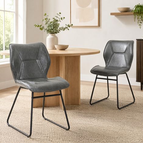 Chaises salle manger lot de 2 en simili cuir gris OKMYHOME (1/5)