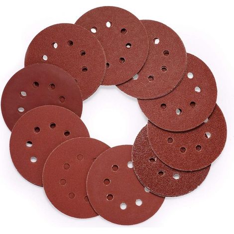 80 Schleifscheiben, 125 mm Körnung, 8-Loch-Rundschleifscheiben, Schleifpapier für Schleifmaschinen, Körnungen 40/60/80/100/120/150/180/240/320/400 zum Schleifen, Polieren und Entrosten (1/5)