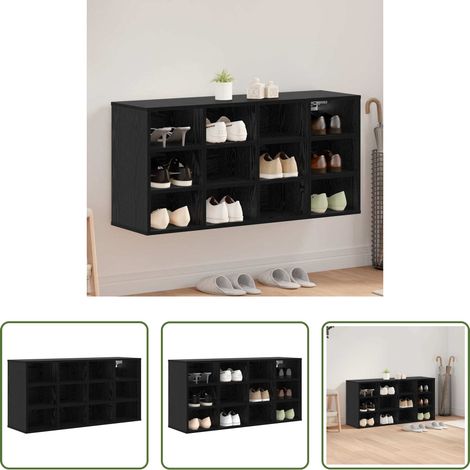 Schuhregal - Schuhschrank mit Regal Schwarz Eichen-Optik 103 x 30 x 51 cm (1/5)