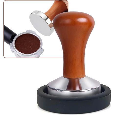51-mm-Kaffeetamper-Set, bestehend aus einer Tampermatte und einem Design-Kaffeetamper.