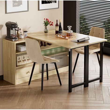 Mesa comedor extensible con almacenamiento negro OKMYHOME (1/5)