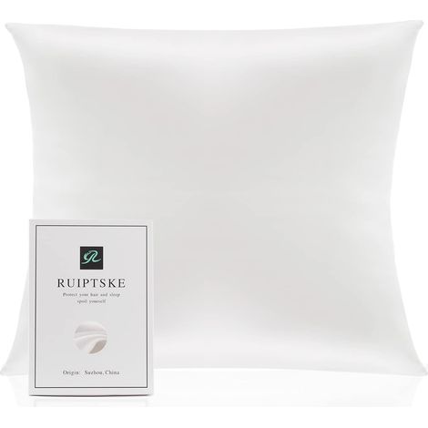 Taie d'oreiller en Soie pour Oreiller 100% Soie 22 Mommes Bienfaits Cheveux et Peau Anti Âge, Anti Acarien(65x65cm, White) (1/5)
