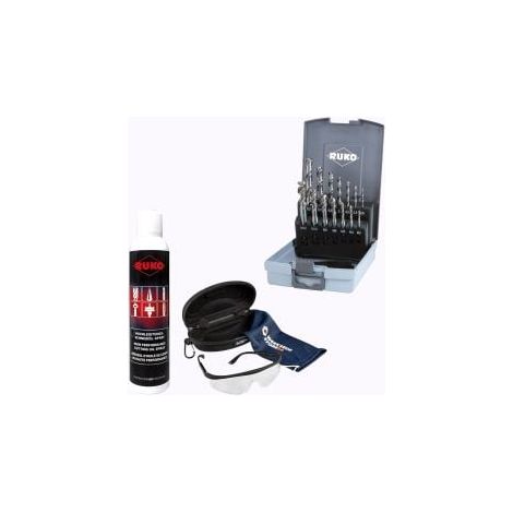 RUKO Maschinengewindebohrer-Satz HSS, Form B M3–M12, inkl. passender Spiralbohrer Typ N 14tlg. inkl. Spray & Schutzbrille - WZS245049RO