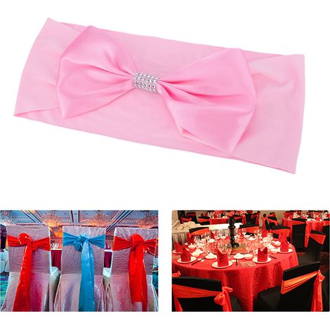 Lot de 25 nœuds de chaise extensibles roses pour la décoration de mariages, cérémonies, réceptions et banquets. (1/5)