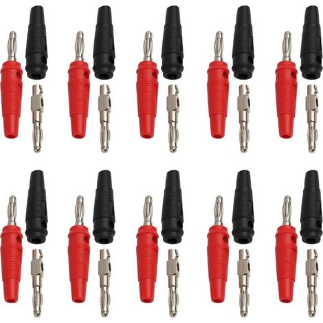 Packung mit 20 4-mm-Bananensteckern, 600 V 20 A Bananen-Audiostecker, Lautsprecheranschlüsse, Verstärkerkabeladapter, DIY-Test (rot und schwarz)
