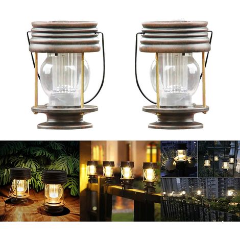 Lanterne solaire d'extérieur, lot de 2 lampes décoratives rétro suspendues pour jardin, terrasse, bureau ou fête (1/3)