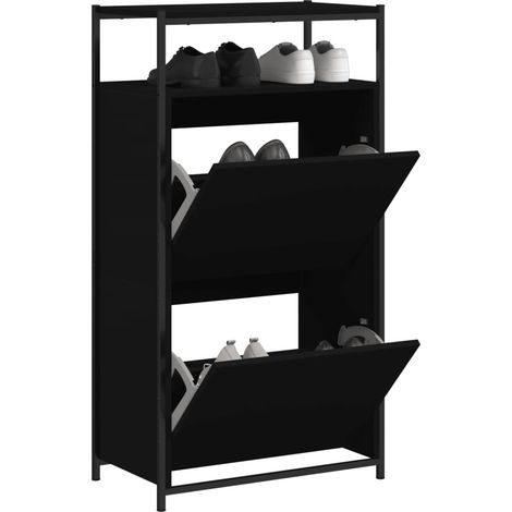 Zapatero de madera de ingeniería negro 60x34x112 cm