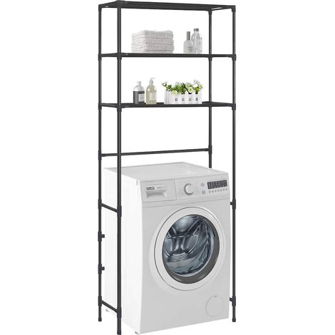 Étagère de rangement au-dessus du lave-linge 3 niveaux – Support de rangement salle de bain et buanderie en acier inoxydable noir 69x28x169 cm (1/5)