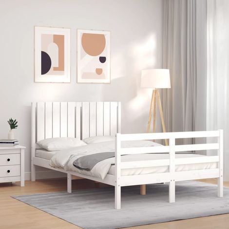 Bed Frame without Mattress White Small Double Solid Wood vidaXL (1/5)