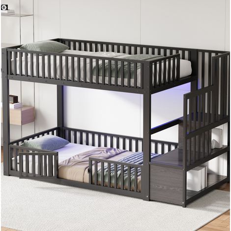 Cama litera dormitorio compacta con LED negra OKMYHOME (1/3)