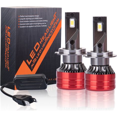 Ampoules Phares LED Voiture Style Lame H4 H7 35W 9-32V 14000LM 6000K Blanc, Alliage de Zinc Ventilateur Refroidissement -40°C+180°C, Durée de Vie ≥30000H, Accessoire Auto Universel (1/5)