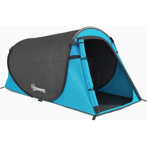 Tente pour personnes légère camping 3 saisons et fibre de + 220x108x110 cm Verre Polyester Gris Bleu