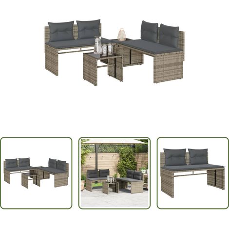 vidaXL Gartensessel - 4-tlg. Garten-Sofagarnitur mit Kissen Grau Poly Rattan (1/5)