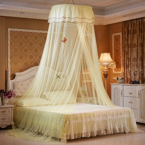 1 pièce dôme de plafond petite moustiquaire fraîche princesse ronde moustiquaire - avec décoration papillon lumineuse, beige (1/5)