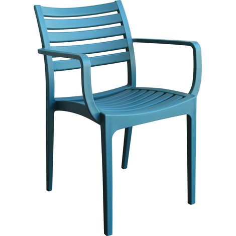 Sedia poltrona impilabile da esterno giardino in resina con seduta e schienale effetto doghe orizzontali Lyndo - CadetBlue (1/5)