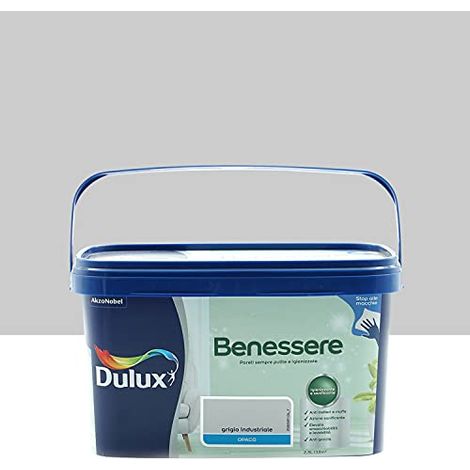 Dulux Benessere Pittura Colorata all'Acqua per Interni Superlavabile Anti Muffa Anti Batteri con Ioni D'Argento, 2.5 Litri, Grigio Industriale, 2.5L (1/4)