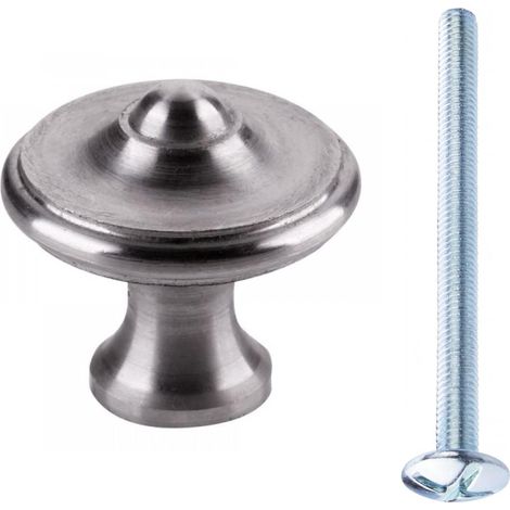 bouton de meuble acier argenté rond avec vis poelier poignée ancien rustique vintage style empire louis philippe tiroir porte (1/2)