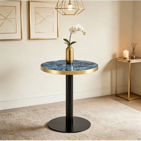 MEUBLIV Runder Beistelltisch 60 cm blau – Marmoroptik, Metall schwarz/gold (1/5)