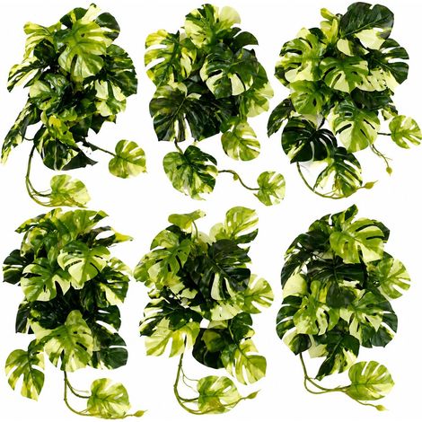 Pack of 6 x 25cm Artificial Trailing Variegated Monstera Vine Plant (1/5)
