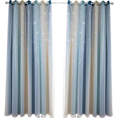 53 Inch Double Layer Polyester Blackout Curtains (Blue 53" W x (1/2)