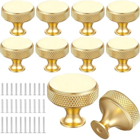 10 Pièces Boutons Porte avec Vis, Poignées Meubles Aluminium 30 mm, Poignée Armoires Vintage Ronde Dorée (1/5)