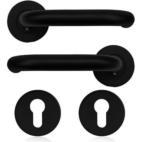 1 Pcs de boutons de poignée de porte noir mat en acier inoxydable, accessoires de porte pour porte de chambre, forme C, avec panneau de finition de trou de style européen (1/4)
