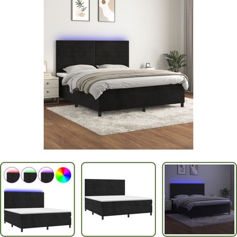 vidaXL LED-Streifen -  Boxspringbett mit Matratze & LED Schwarz 180x200 cm Samt (1/5)