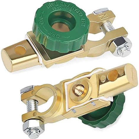2 Pcs Commutateurs isolateurs de batterie Pour déconnecter le terminal universel de votre voiture, van, bateau,Interrupteur de déconnexion universel pour batterie avec bouton vert 12 V ou 24 V (1/5)