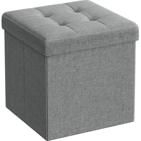 Pouf contenitore pieghevole grigio chiaro effetto lino (1/5)