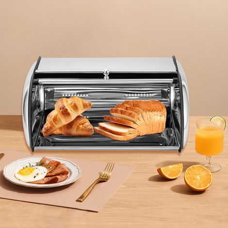 YISSALE – Boîte à pain durable en acier inoxydable, boîte à pain métallique avec fenêtre transparente, récipient de conservation du pain pour la cuisine, enroulable et facile à utiliser (1/5)