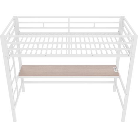 Letto a soppalco 90 x 200 cm in metallo bianco con scrivania, scala, sponde, LED e USB (1/5)