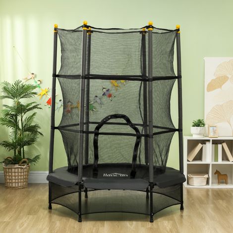 Trampoline Enfant Ø 1,40 × 1,90H m Filet de sécurité Porte zipée Couvre-Ressorts 6 poteaux rembourrés Inclus Noir (1/5)