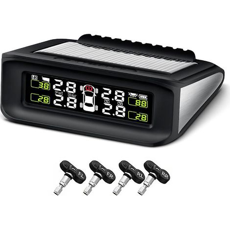 Solar Tire Pressure Detector Car Wireless Tire Pressure Monitor Monitoring System Waterproof with 4-Internal Sensor-Black (1/5)