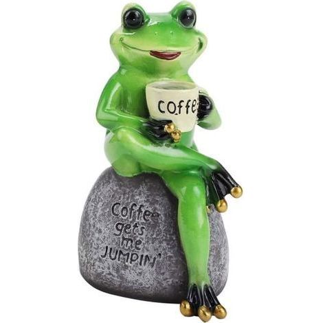 Froschstatue Gartenfrosch trinkt Kaffee Harzfigur Kunsthandwerk Ornament Skulptur Dekoration für Rasenteich (1/4)