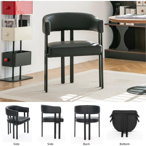 Chaise de salon moderne rembourrée en similicuir – Fauteuil tonneau avec accoudoirs et dossier incurvé intégré – Siège en métal pour cuisine, salle à manger et restaurant (1/4)