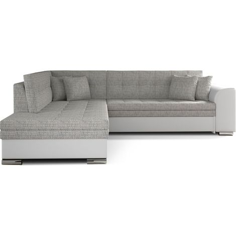Canapé convertible gauche droit tissu gris chiné et simili blanc Pika 260cm (1/5)