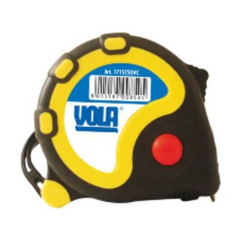 VOLA flexometro amar.neg.5mt.x25mm. , Cinta métrica con cuerpo robusto y ergonómico de dos componentes: ABS amarillo y caucho negro. Fabricada en acero endurecido, lacado y pintado