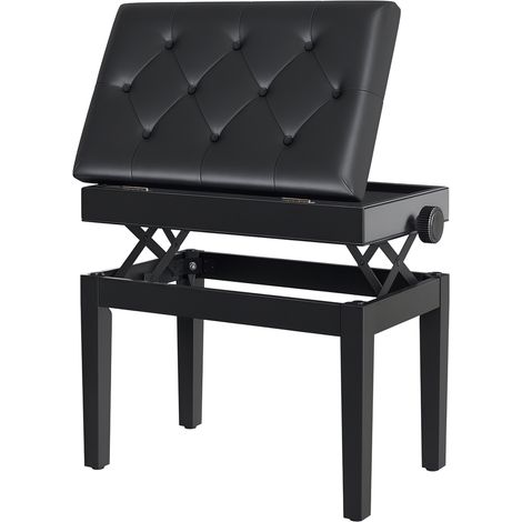 Banquette de Piano Réglable avec Rangement Siège Rembourré en Simili Cuir et Bois d'Hévéa 54,5x33x48-58cm Noir (1/5)