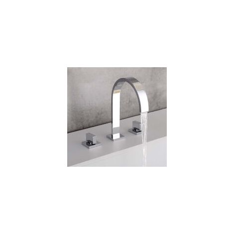 Ensemble de robinet de lavabo à 3 trous, séparé - Corps en laiton - Design à deux poignées, Modèle B Argent (1/4)