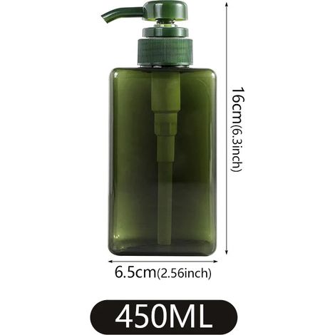 Flacon carré portable vert foncé 450 ml pour savon liquide mains, shampoing et corps - Flacon pompe à mousse rechargeable - Accessoires de salle de bain (1/5)