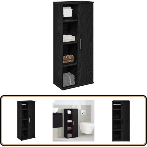 vidaXL Meuble de salle de bain avec porte-rouleau noir 39x22x90 cm