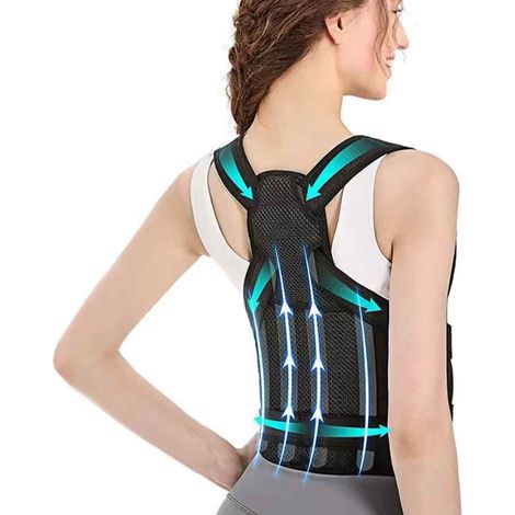 Correcteur de posture orthopédique dorsal pour hommes et femmes, orthèse dorsale entièrement réglable - Soulage les douleurs cervicales et des épaules, améliore la posture - Idéal pour le bureau et (1/5)