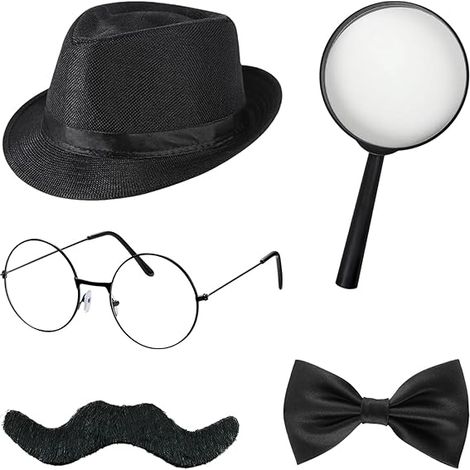 5 Pièces Accessoires de Costume de Détective, Sherlock Holmes Cosplay Accessoires avec chapeau de Détective Lunettes Fausse Moustache Loupe, accessoires de cosplay pour carnaval cosplay Halloween (1/5)